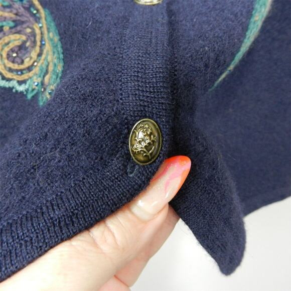 Vintage 90s Koret Felted Wool‎ Vest Size XL Navy Blue Paisley Embroidered Beaded - Picture 6 of 11